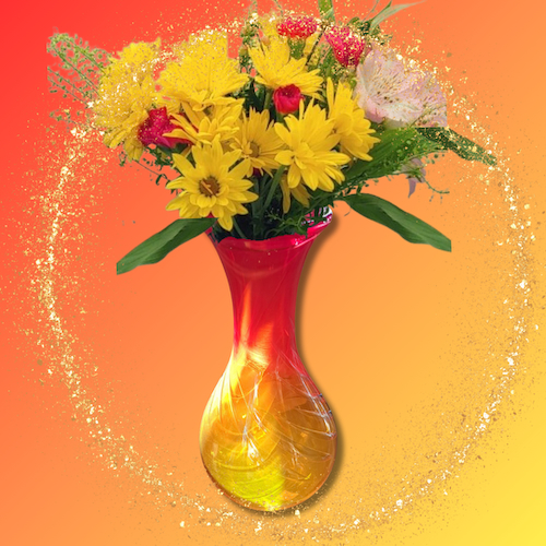 Click to view detail for DB-668 Vase - Red and Yellow Bubble Vase $195